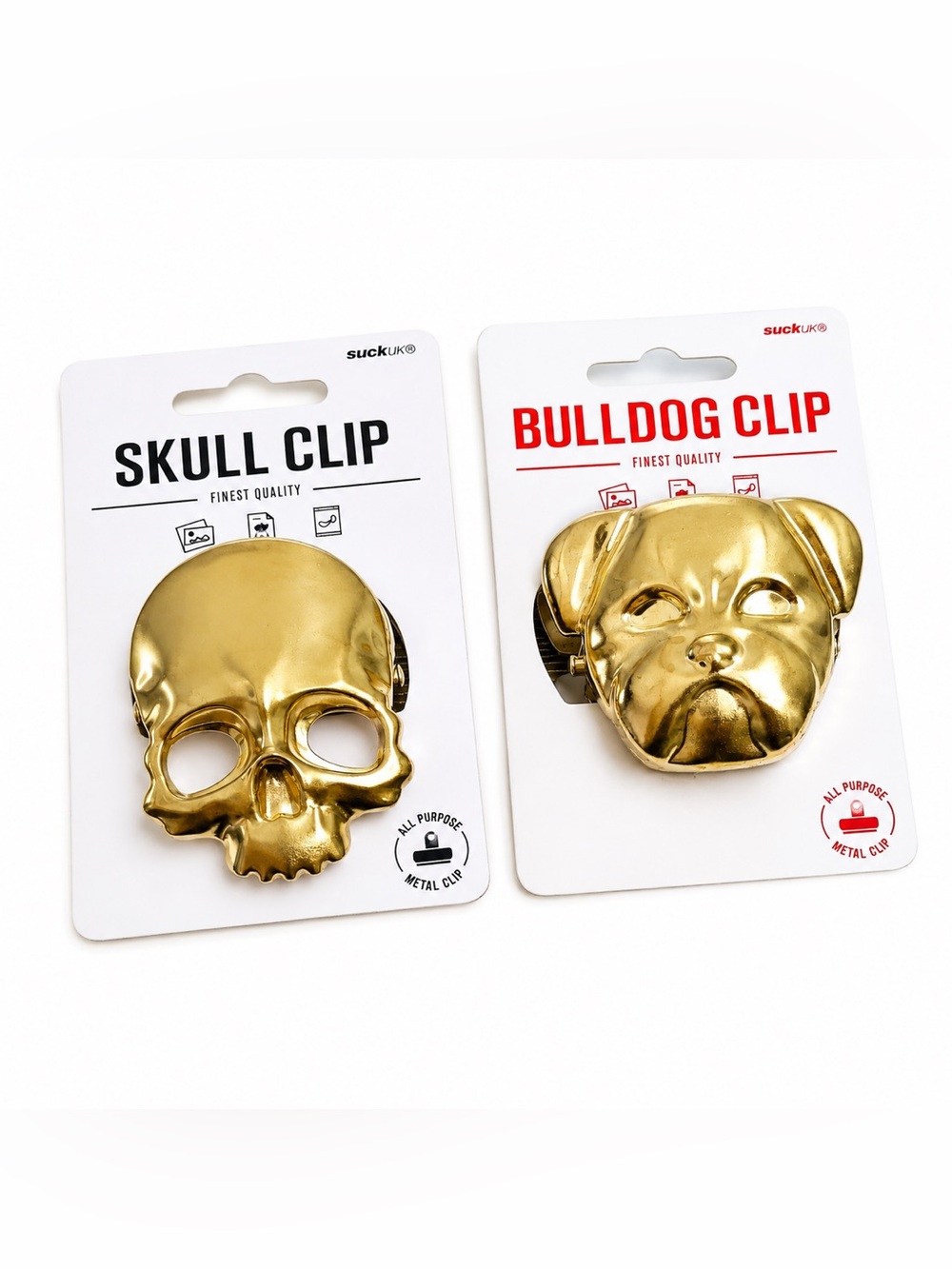 Suck UK Gold Skull & Bulldog Metal Clips Set of 2 Novelty Office Clips